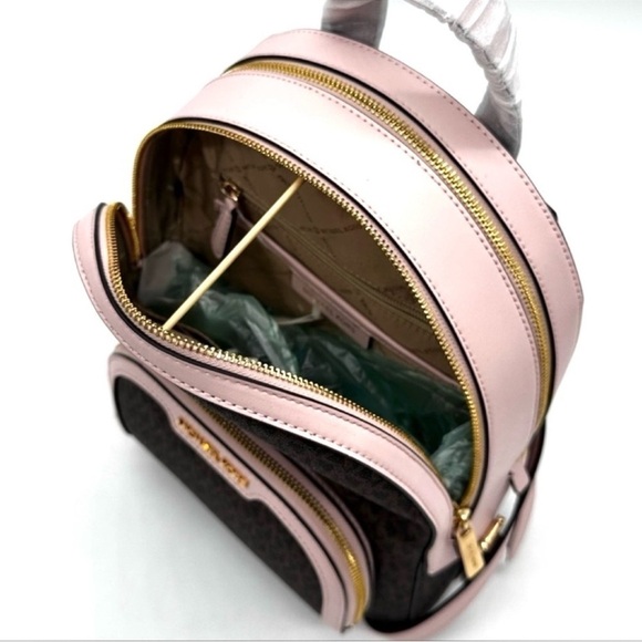 Michael Kors Medium Jaycee Zip Packet Backpack Brown/Light Pink - Picture 11 of 14